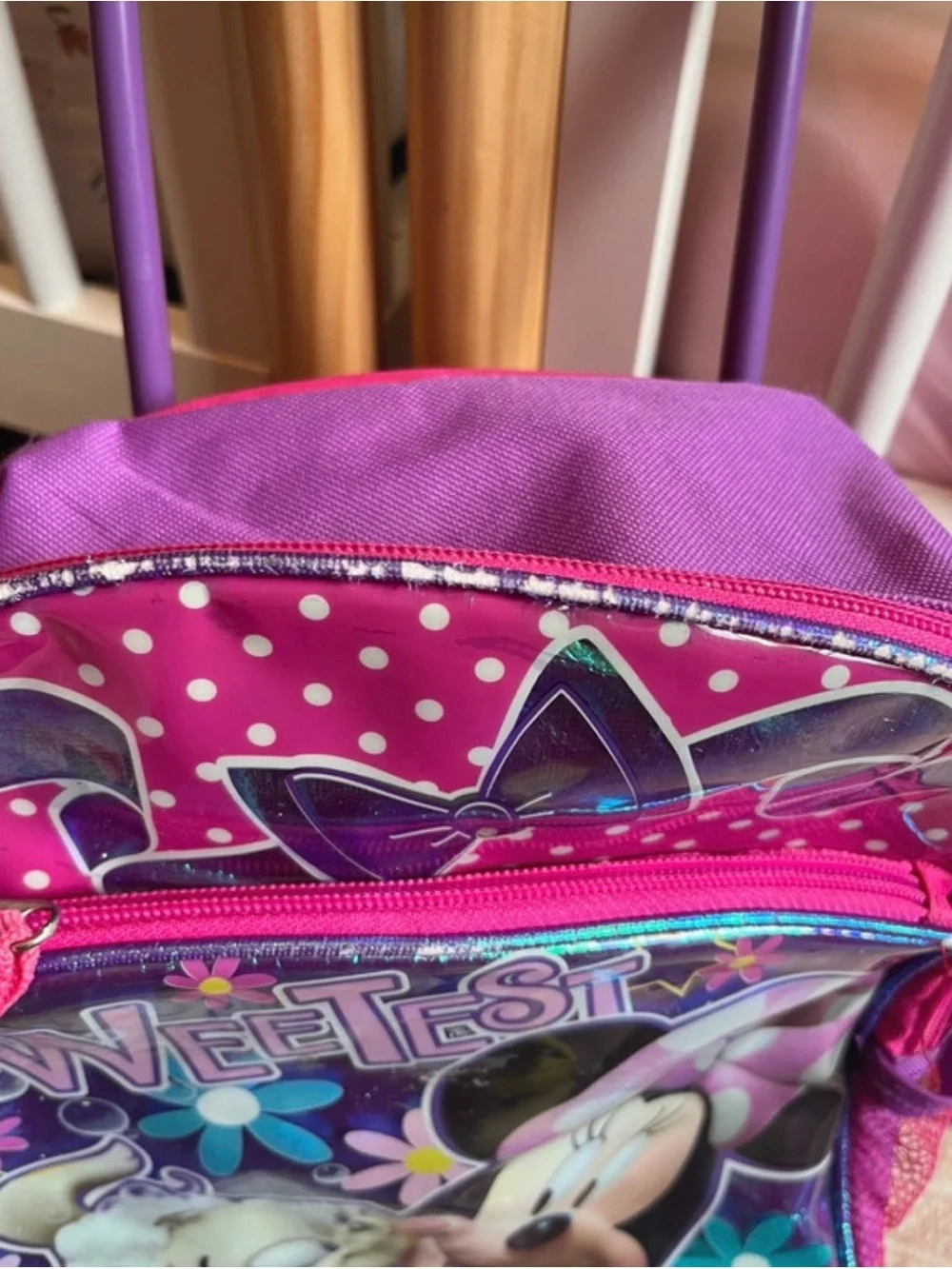 Disney Minnie Mouse Pink and Purple Kids Rolling Backpack